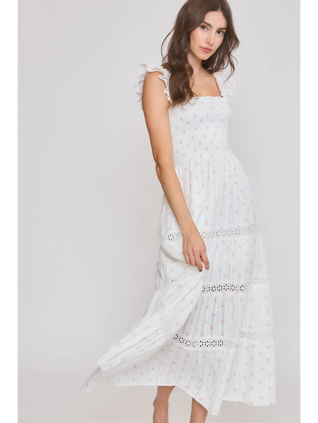 Tiered Midi Dress with Ruffle Straps