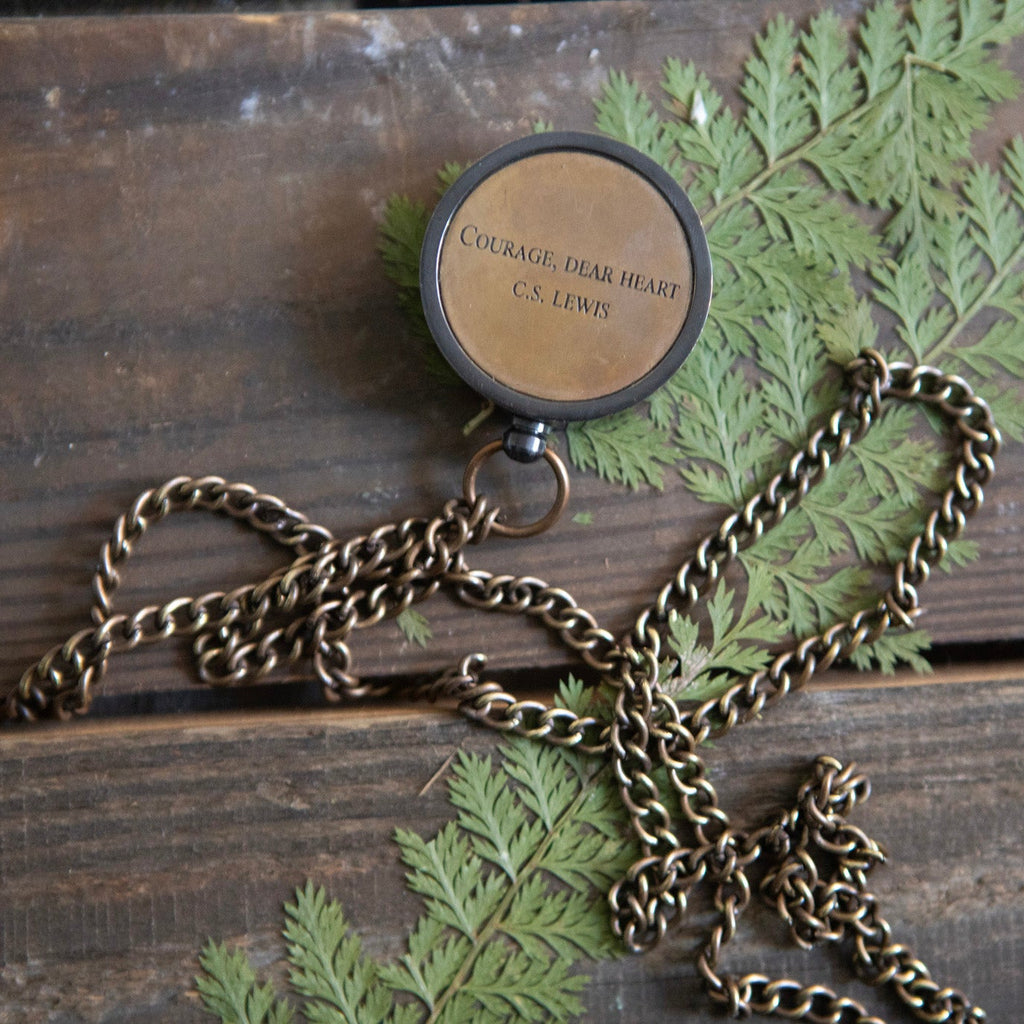 ***Courage Dear Heart (C.S. Lewis) Compass with Leather Pouch