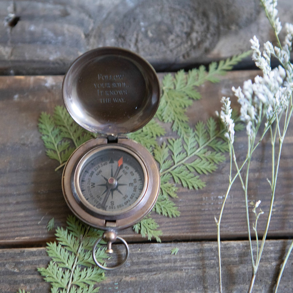 Follow Your Soul Push Button Compass with Leather Pouch