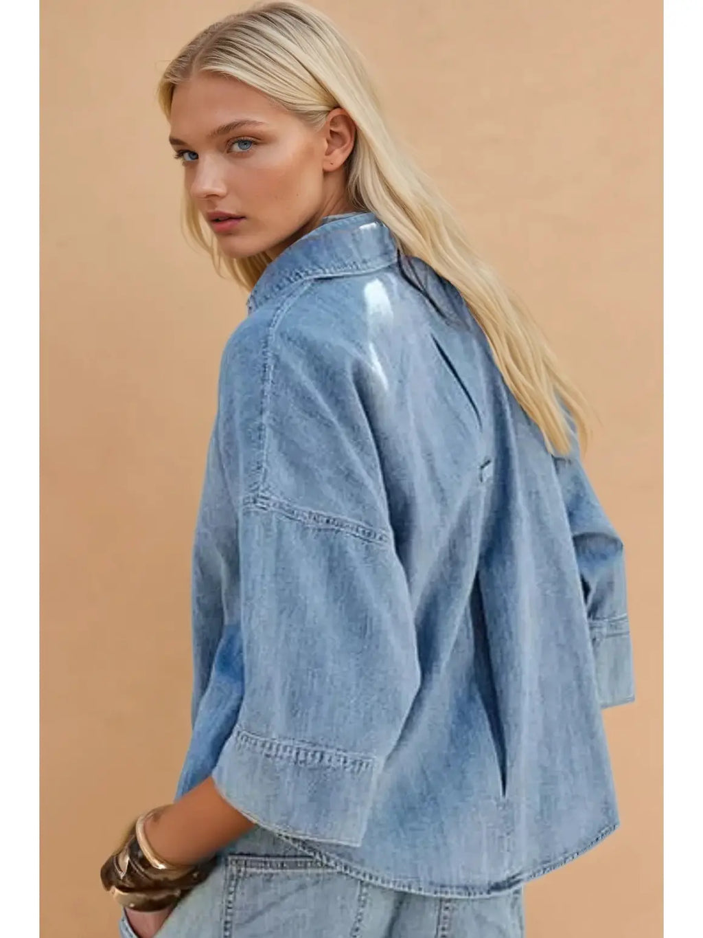 Oversized Denim Shirt with Wide Sleeves