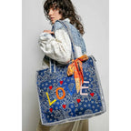 Quilted Indigo Paisley Love Tote Bag