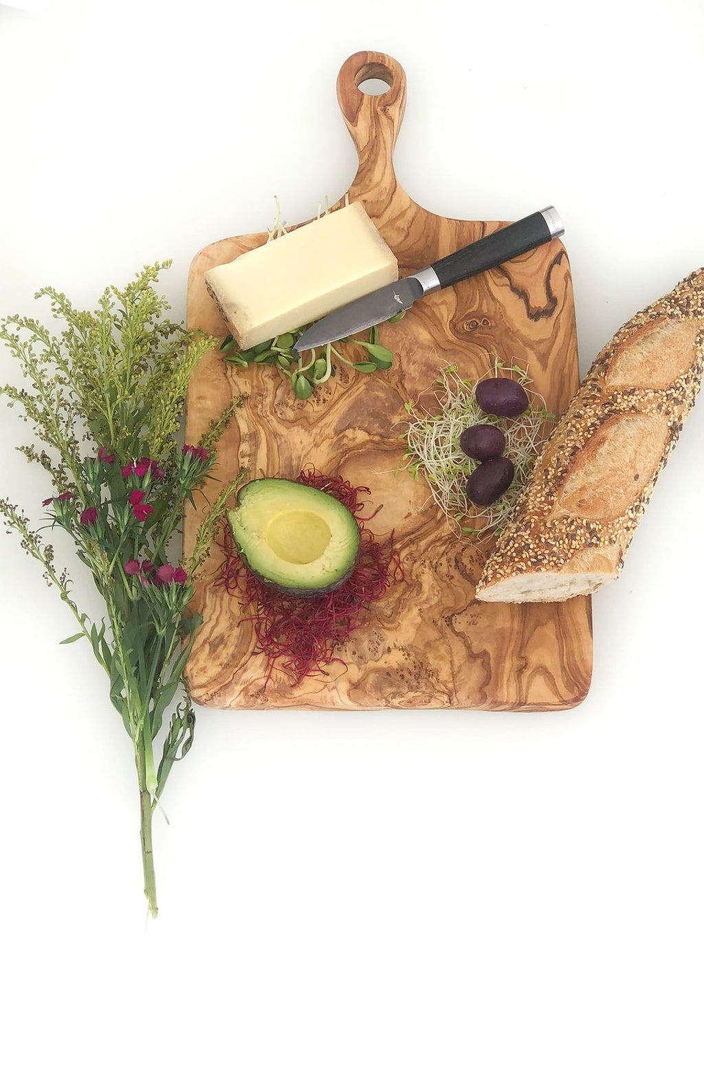 Olive Wood Rectangular Cutting Board with Handle - 16"