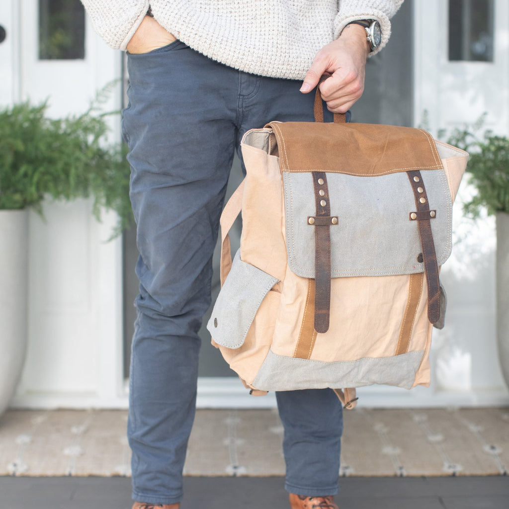 ***Canvas Backpack with Leather