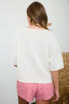 Raw Edge Boxy Short Sleeve Knit Sweater