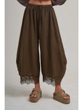 Lightweight Balloon Leg Pants with Delicate Lace