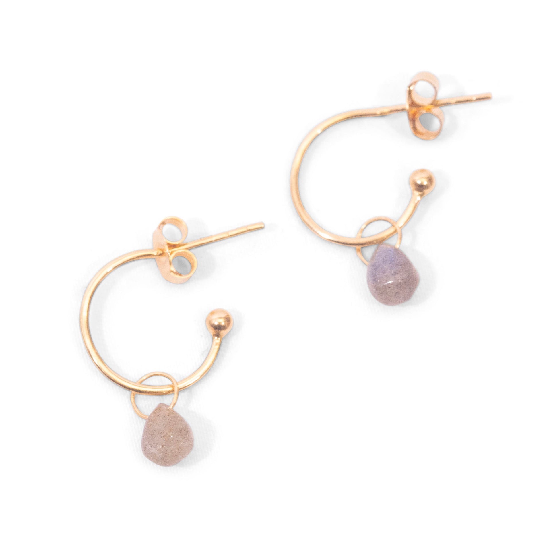 ***Labradorite Huggies- Gold Plated Brass