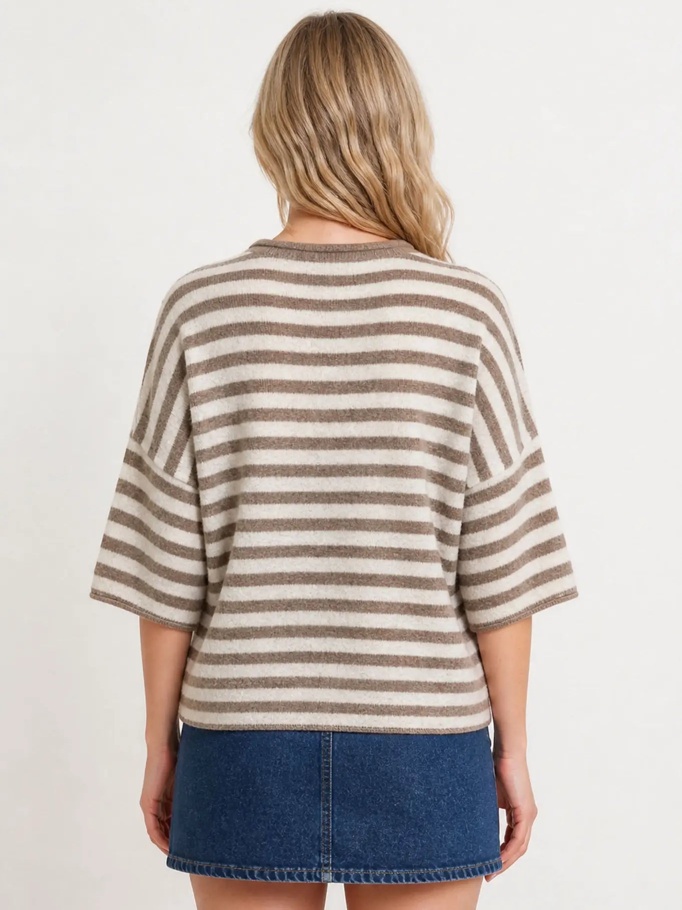 Striped Button Down Cardigan with Raw Edge