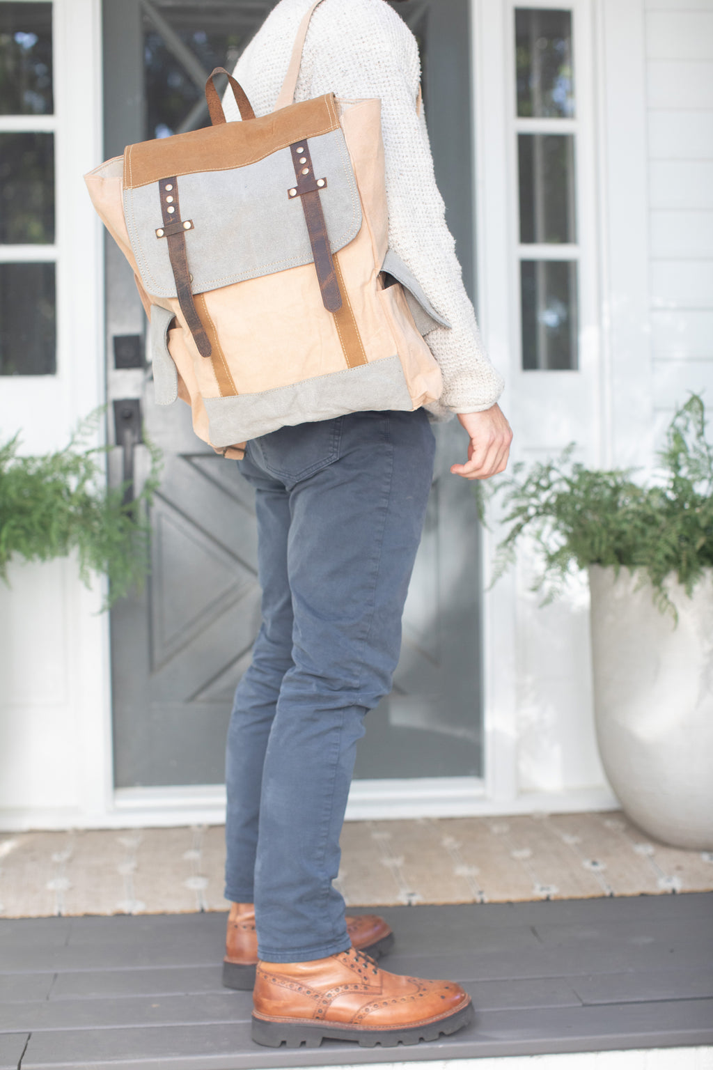 ***Canvas Backpack with Leather