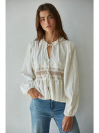 Woven Polyester Nylon Sheer Lace Detail Blouse