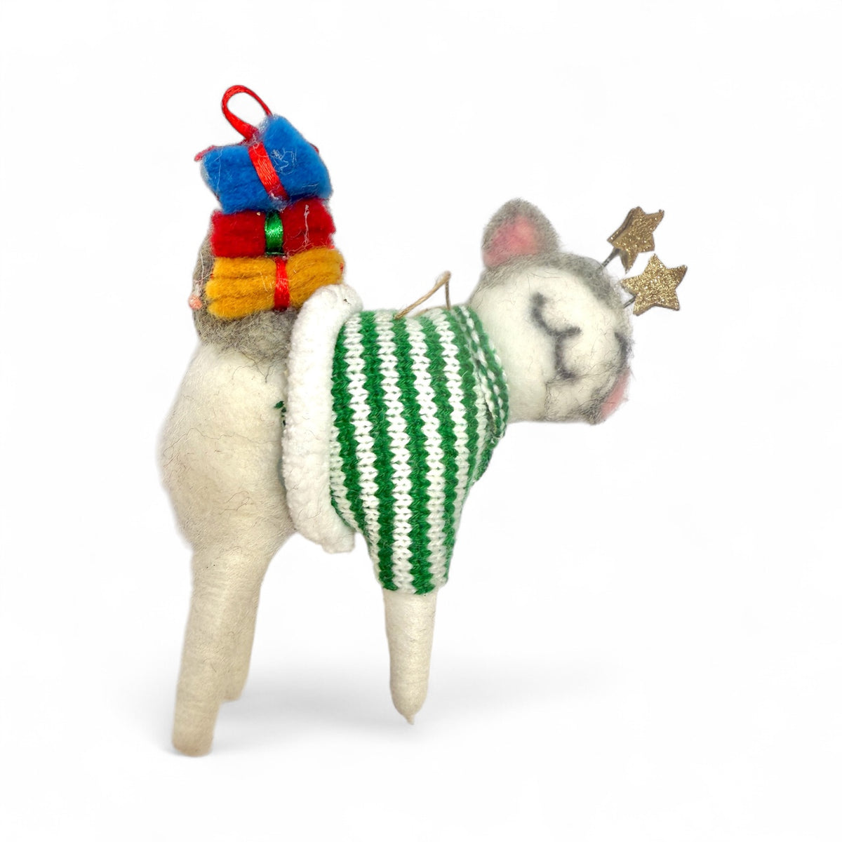 Grey & White Cat With Presents On Its Back Ornament - Clutter of Cats Collection