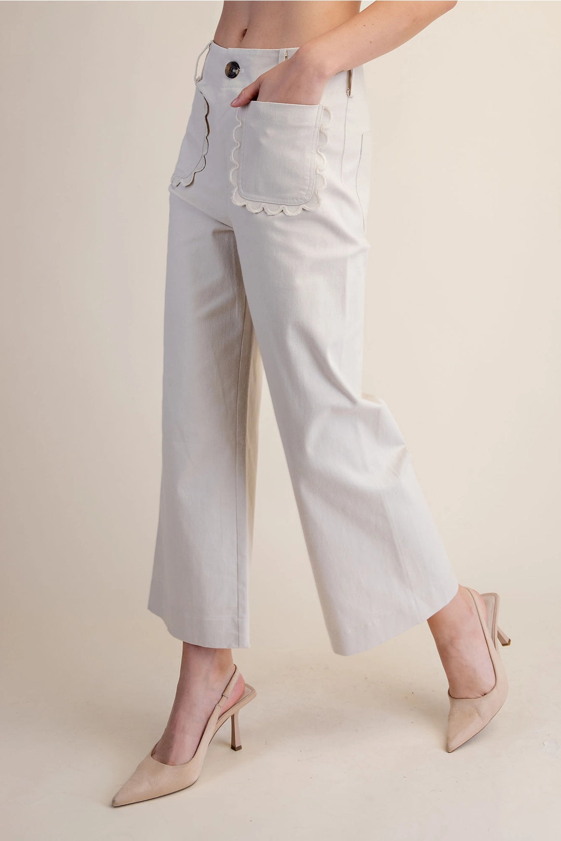 Colette Wide-Leg Scallop Pocket Pants