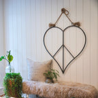 Hanging Metal & Jute Heart Peace Sign