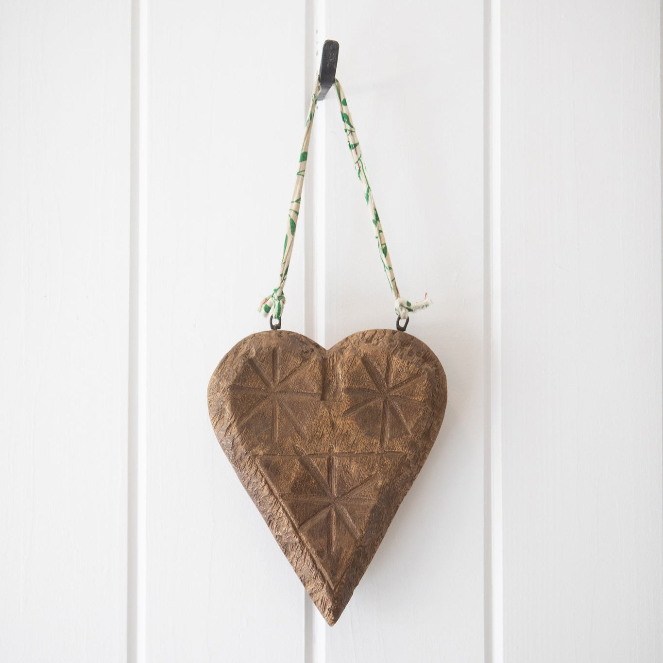 Hanging Carved Wooden Kantha Heart