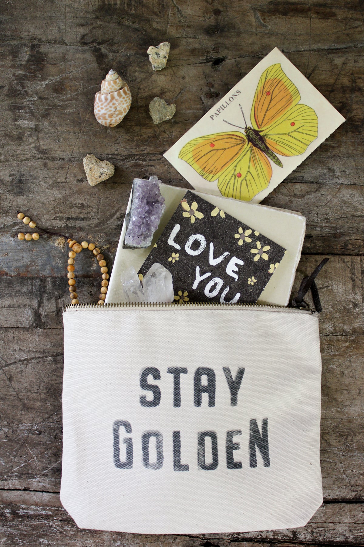 Stay Golden Canvas Zip Bag - Cream