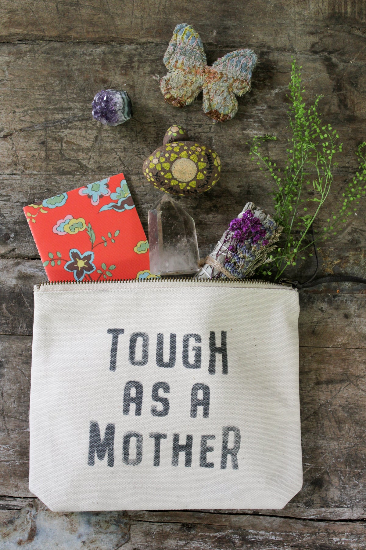Tough As A Mother Canvas Zip Bag - Cream