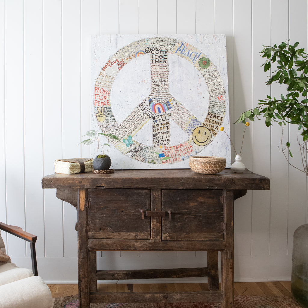 Choose Peace Art Print in White - Grey Wood