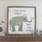 Good Things Elephant  Art Print - Grey Wood