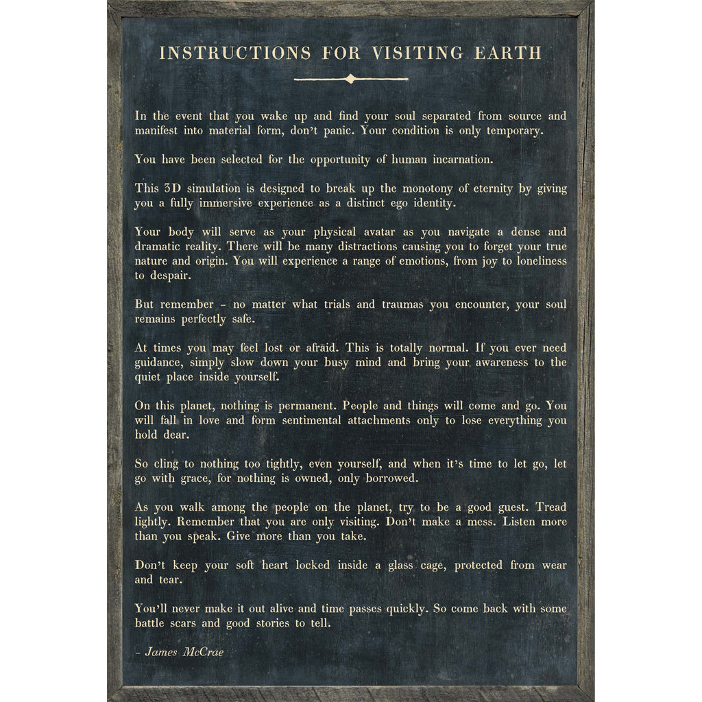 Instructions Before Visiting Earth Art Print - Grey Wood