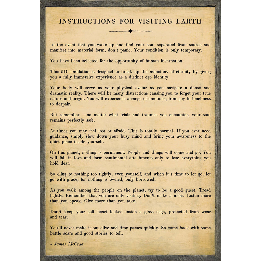 Instructions For Visiting Earth Art Print