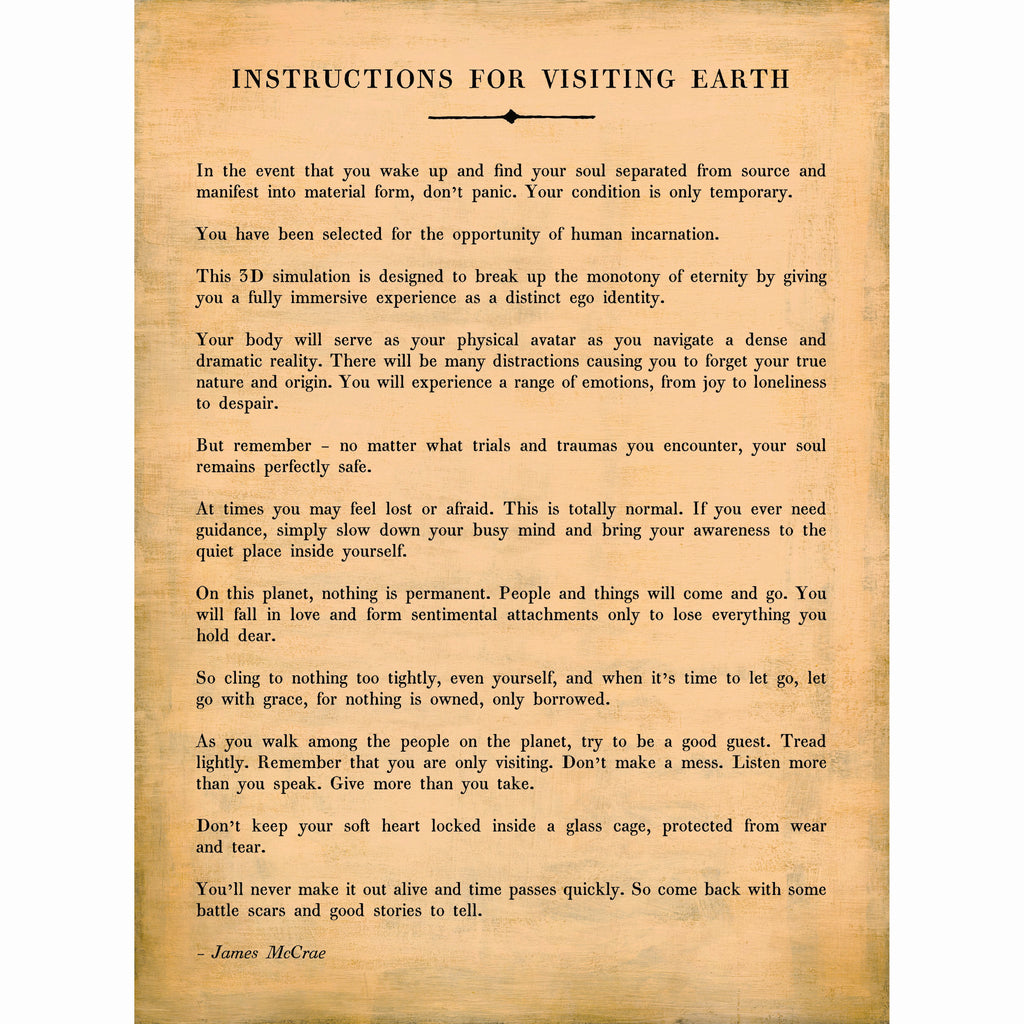 Instructions For Visiting Earth Art Print