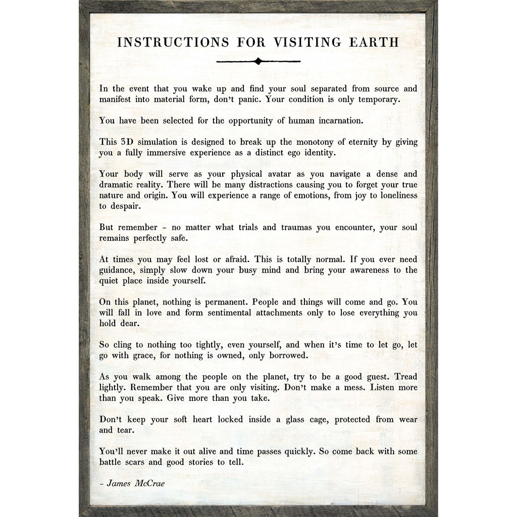 Instructions Before Visiting Earth Art Print - Grey Wood