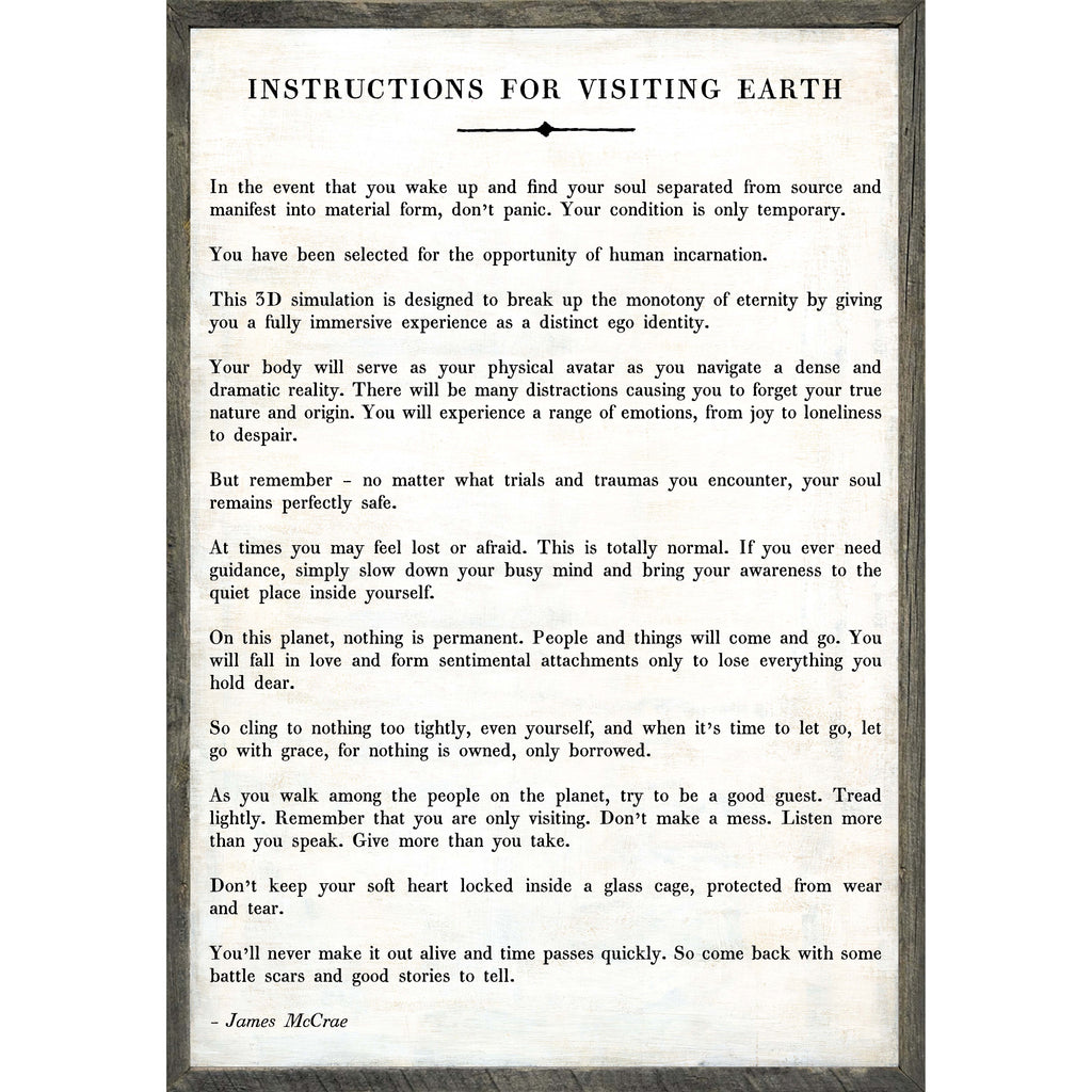 Instructions For Visiting Earth Art Print