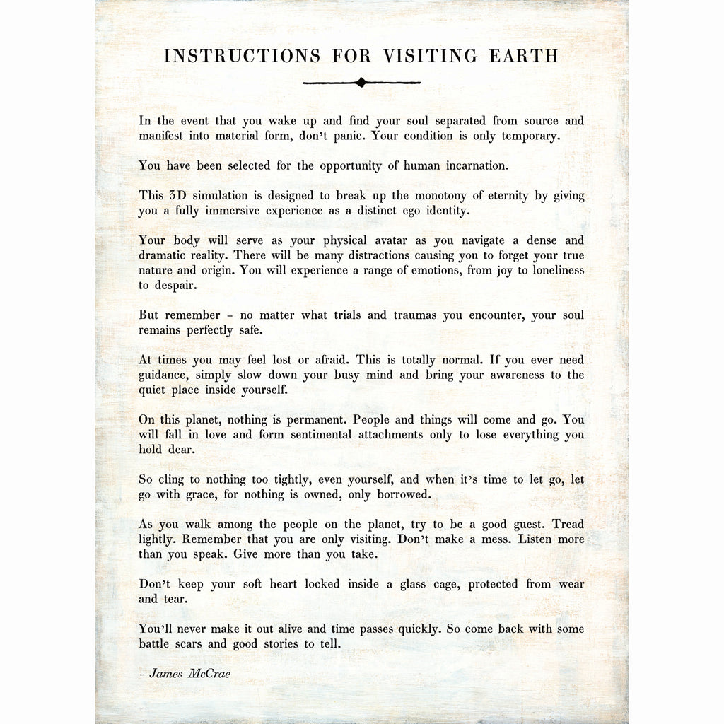 Instructions For Visiting Earth Art Print