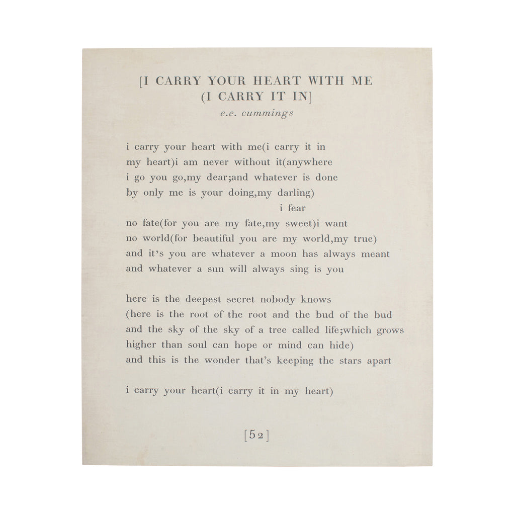 I Carry Your Heart (E.E. Cummings) Book Collection Art Poster