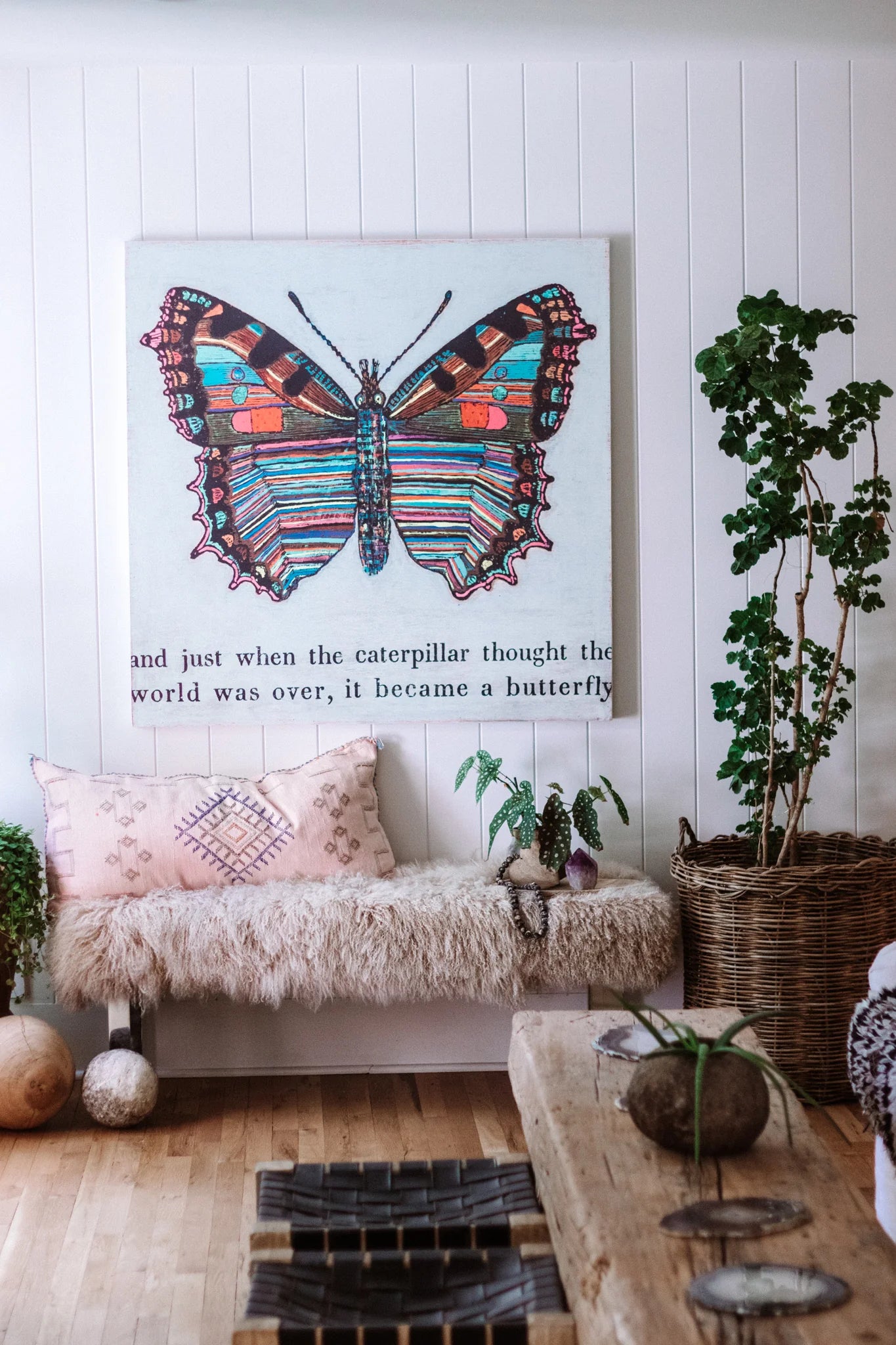 Butterfly Art Print  (Grey Wood)
