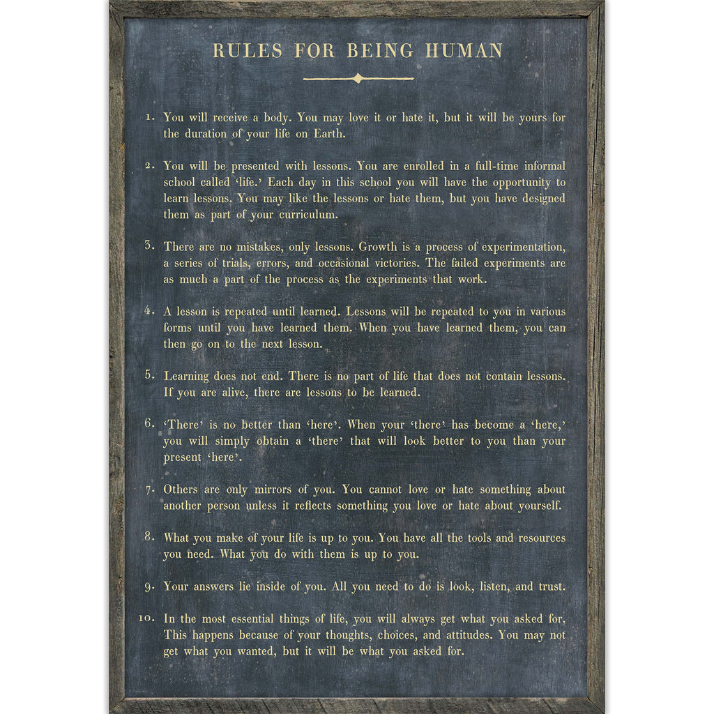 Rules For Being Human Art Print - Book Collection