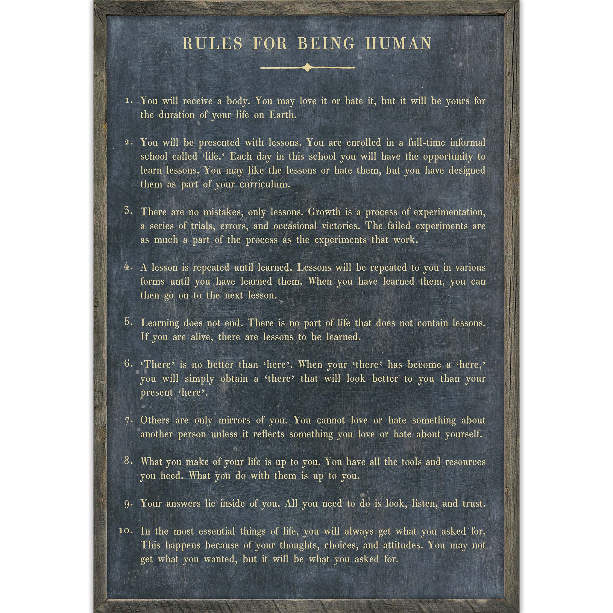 Rules For Being Human Art Print - Book Collection