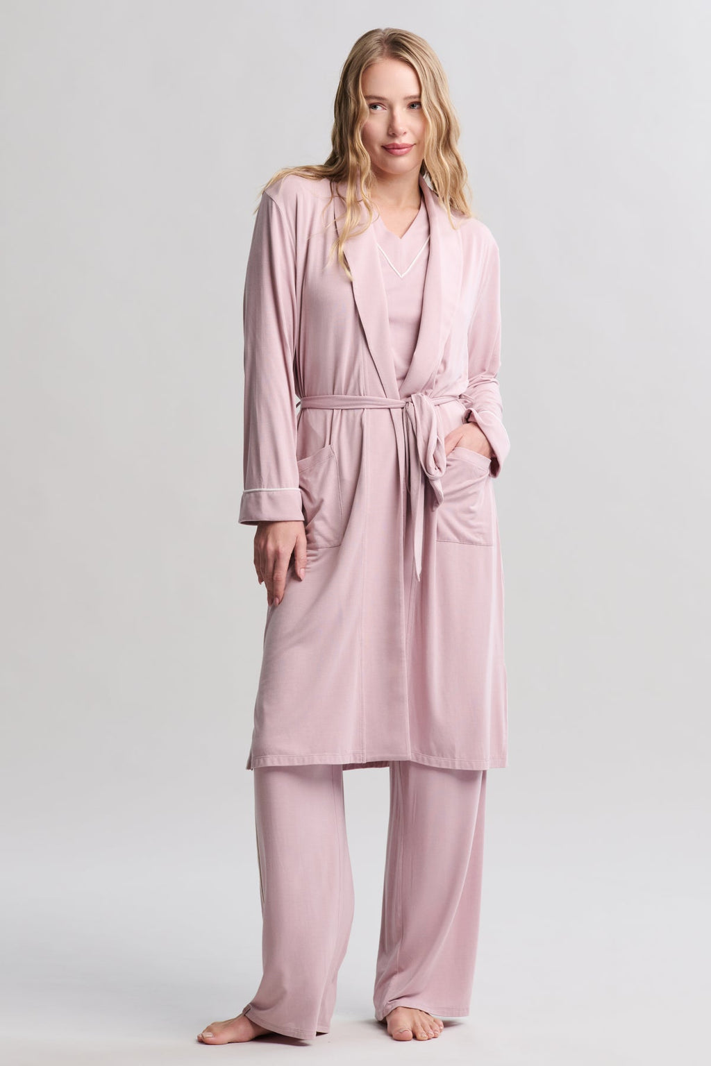Luxe Milk Jersey® Robe with Piping - Teaberry