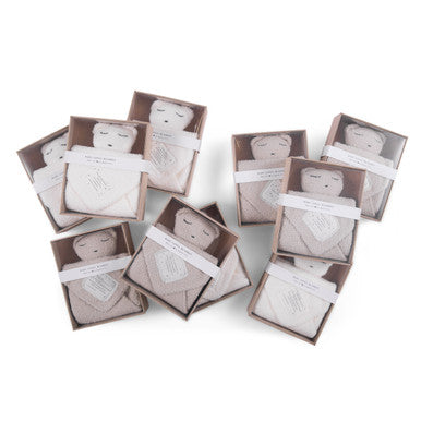 a group of Bear Baby Lovey Blankets with white objects
