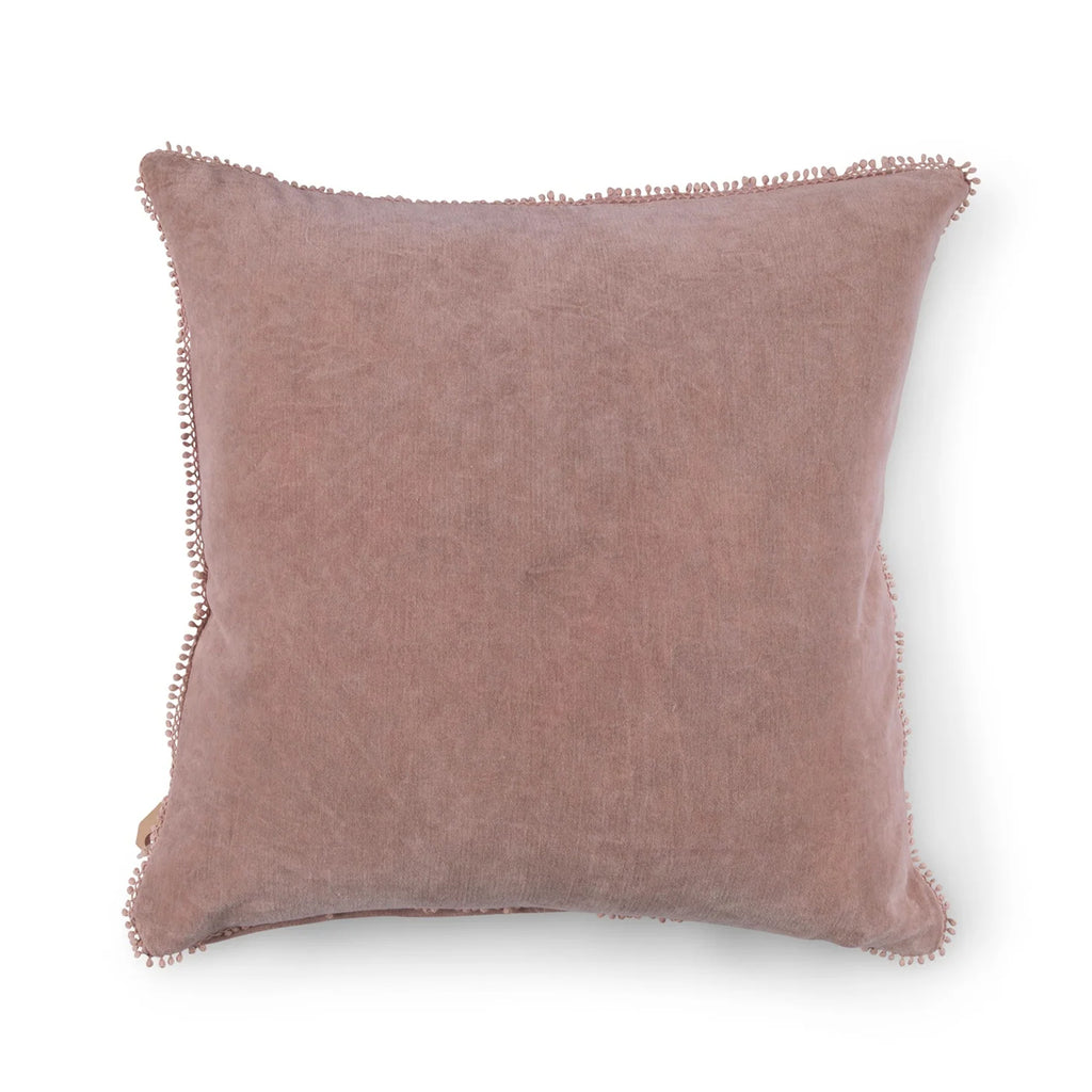 Blush Velvet Pillow With Poms - 22" x 22"