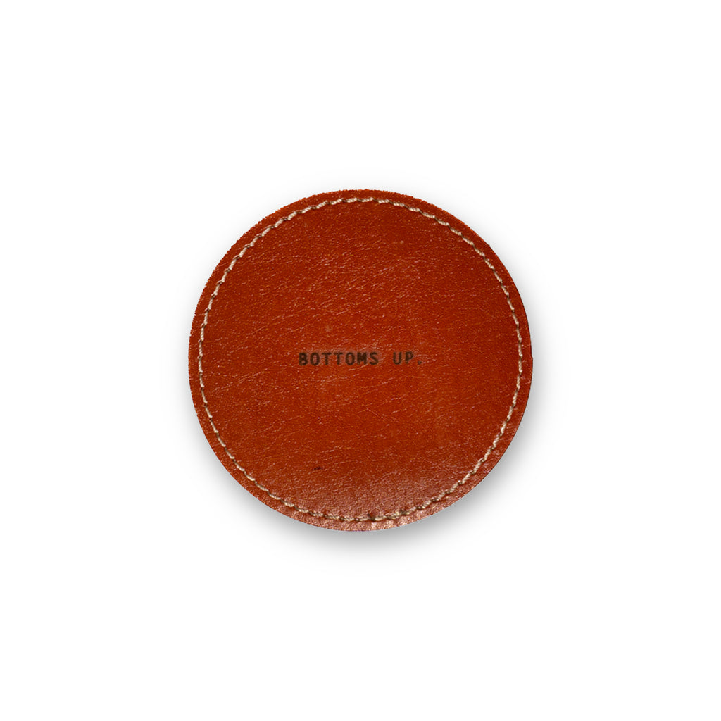 Bottoms Up Leather Coaster in Auburn - Set of 4