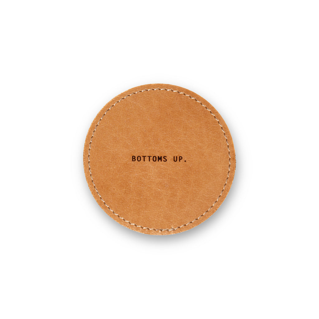Bottoms Up Leather Coaster in Tan - Set of 4