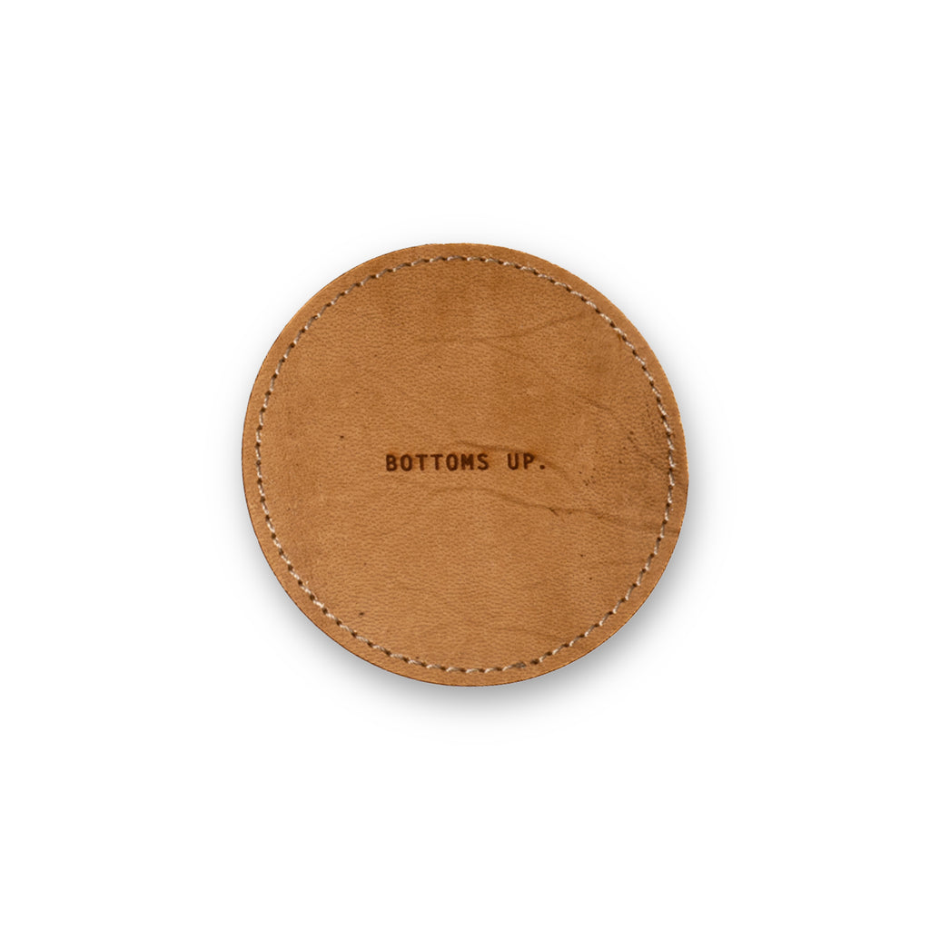 Bottoms Up Leather Coaster in Brown - Set of 4