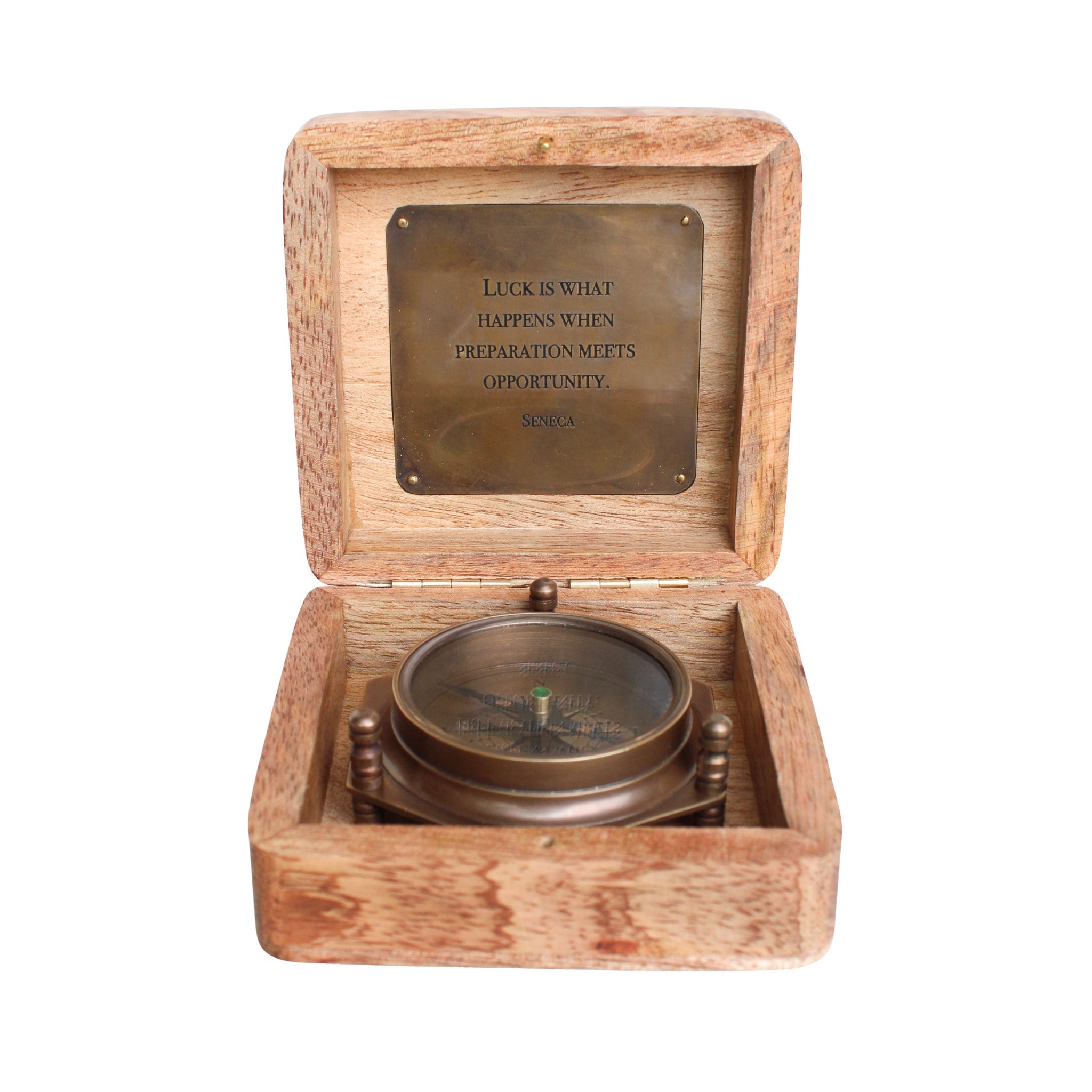 Luck Is What Compass in Wooden Box