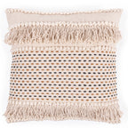 ***Cream Woven Pillow with Fringe and Black/Brown Stitching - 24"x24"