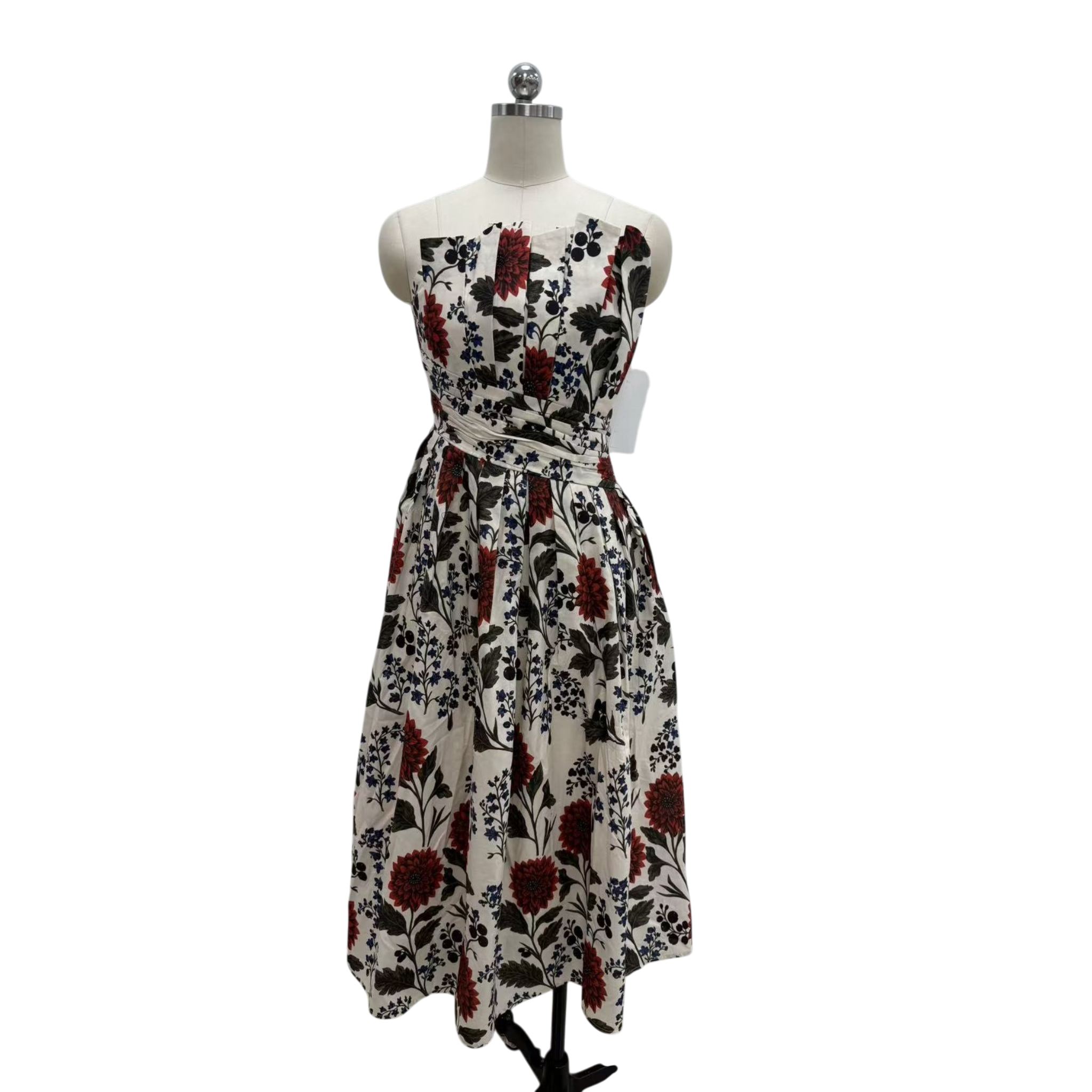 Floral Strapless Dress - Ecru