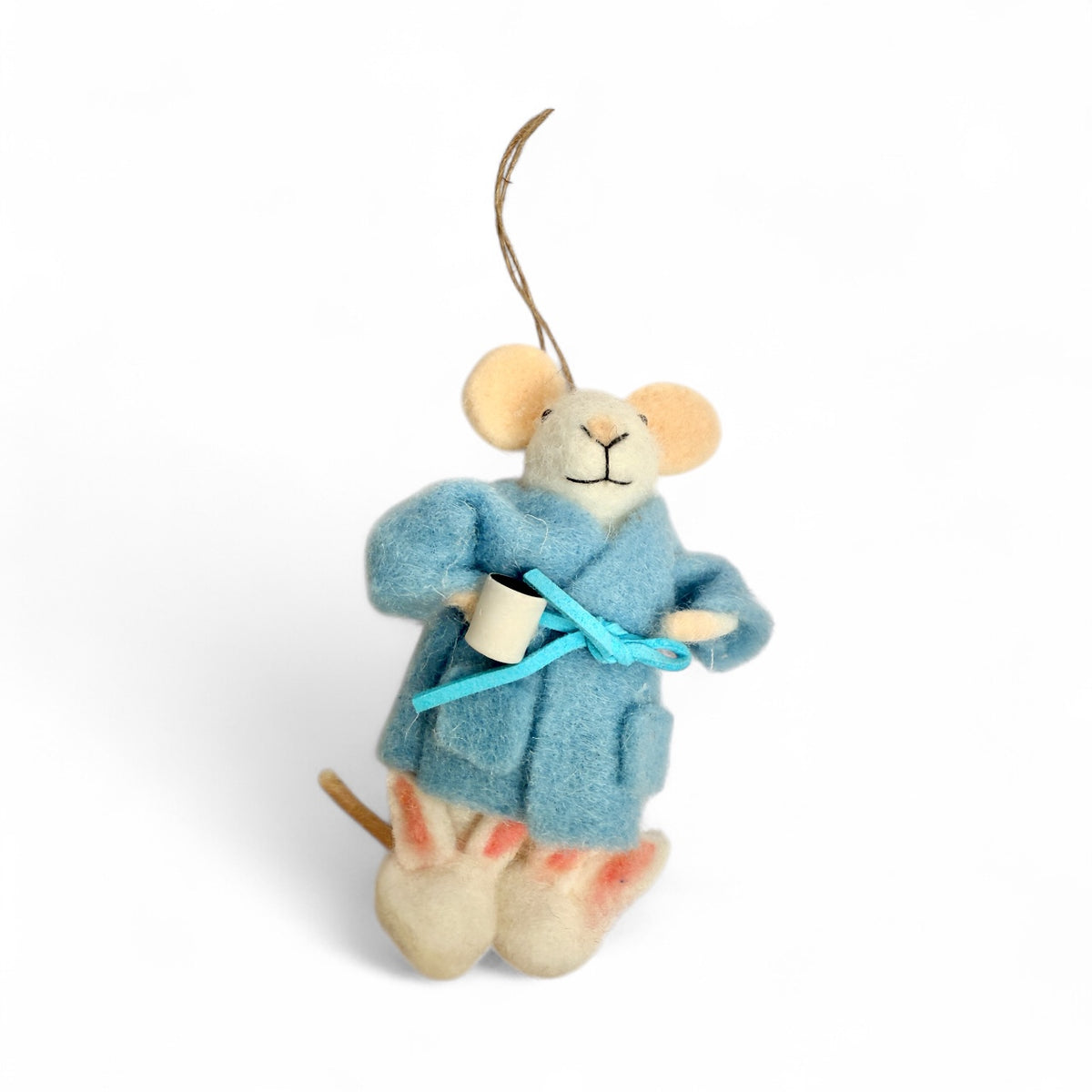White Mouse With Blue Robe & Bunny Slippers Ornament - City Mice Collection