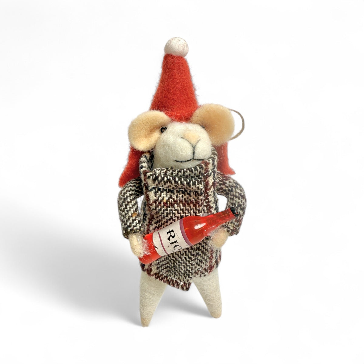 White Mouse With Plaid Jacket & Red Hat Ornament - City Mice Collection