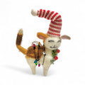 Calico Cat with Striped Hat, Wreath & Lights Ornament - Clutter of Cats Collection