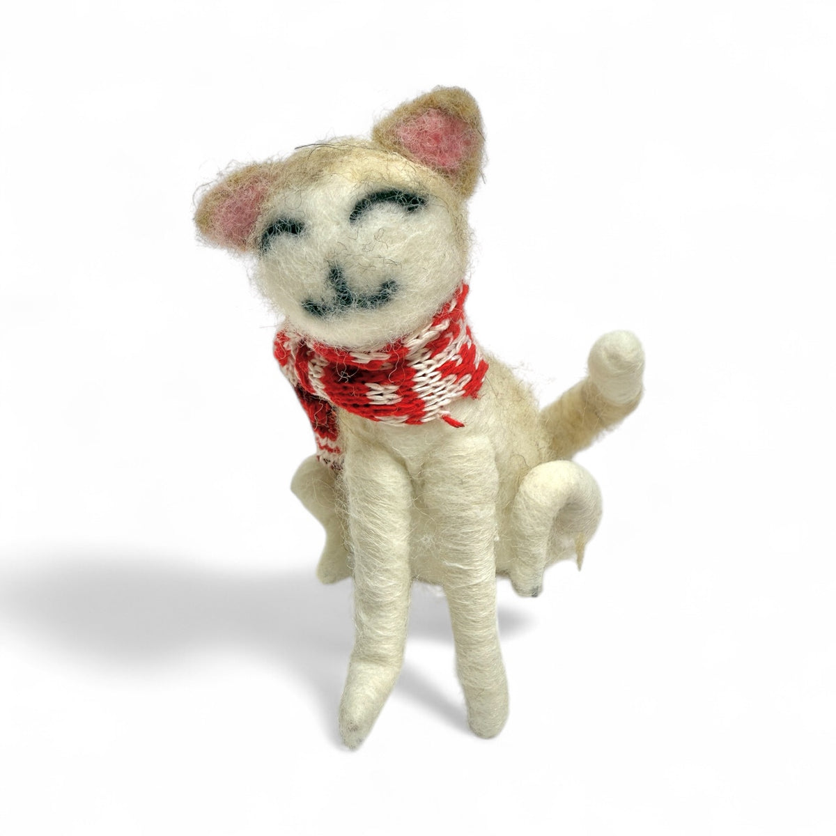 Tan & White Cat with Red & White Scarf Ornament - Clutter of Cats Collection