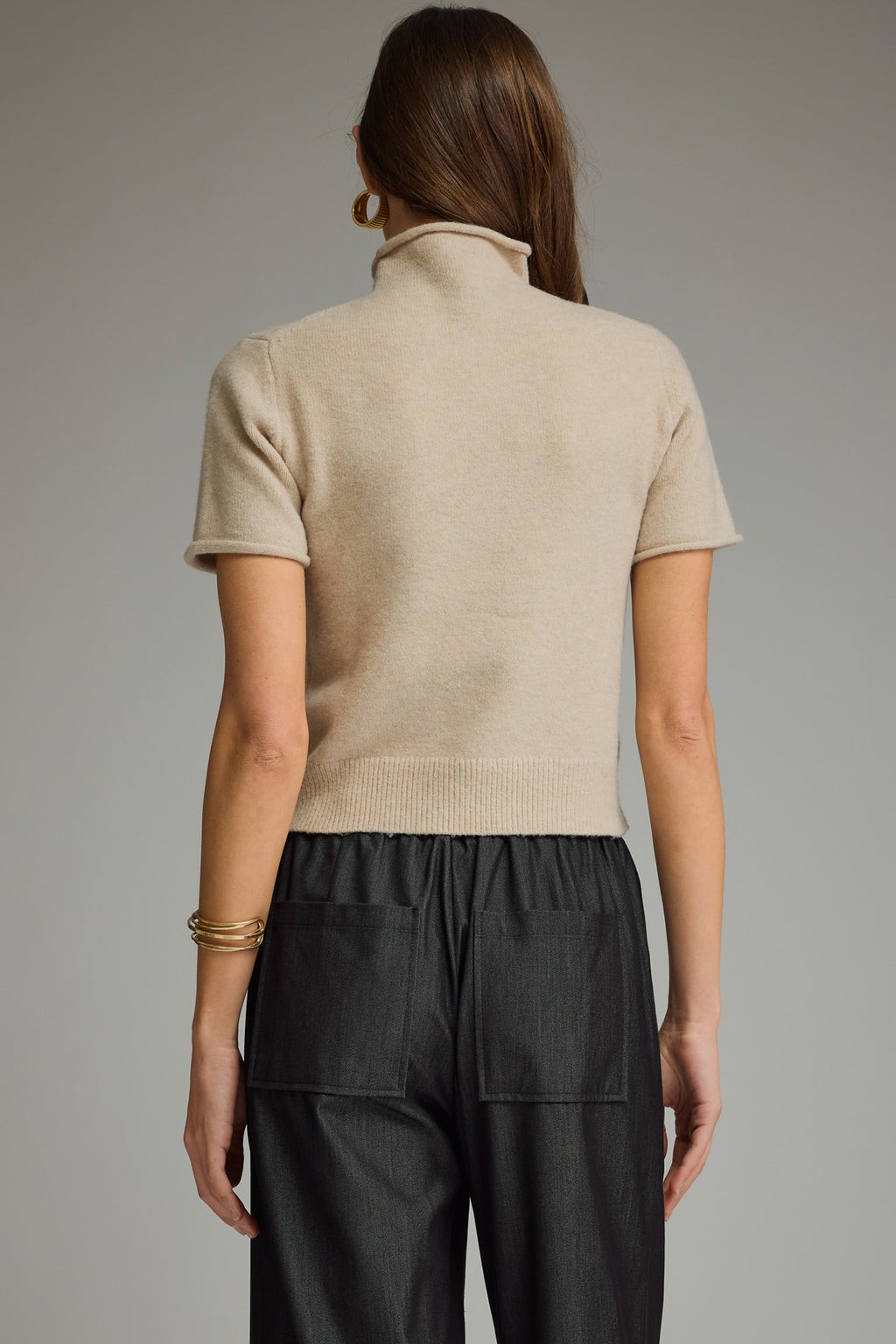 Mock Neck Short Sleeve Top - Oatmeal