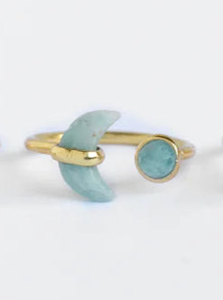 Adjustable Crescent Stone Ring - Gold, Amazonite