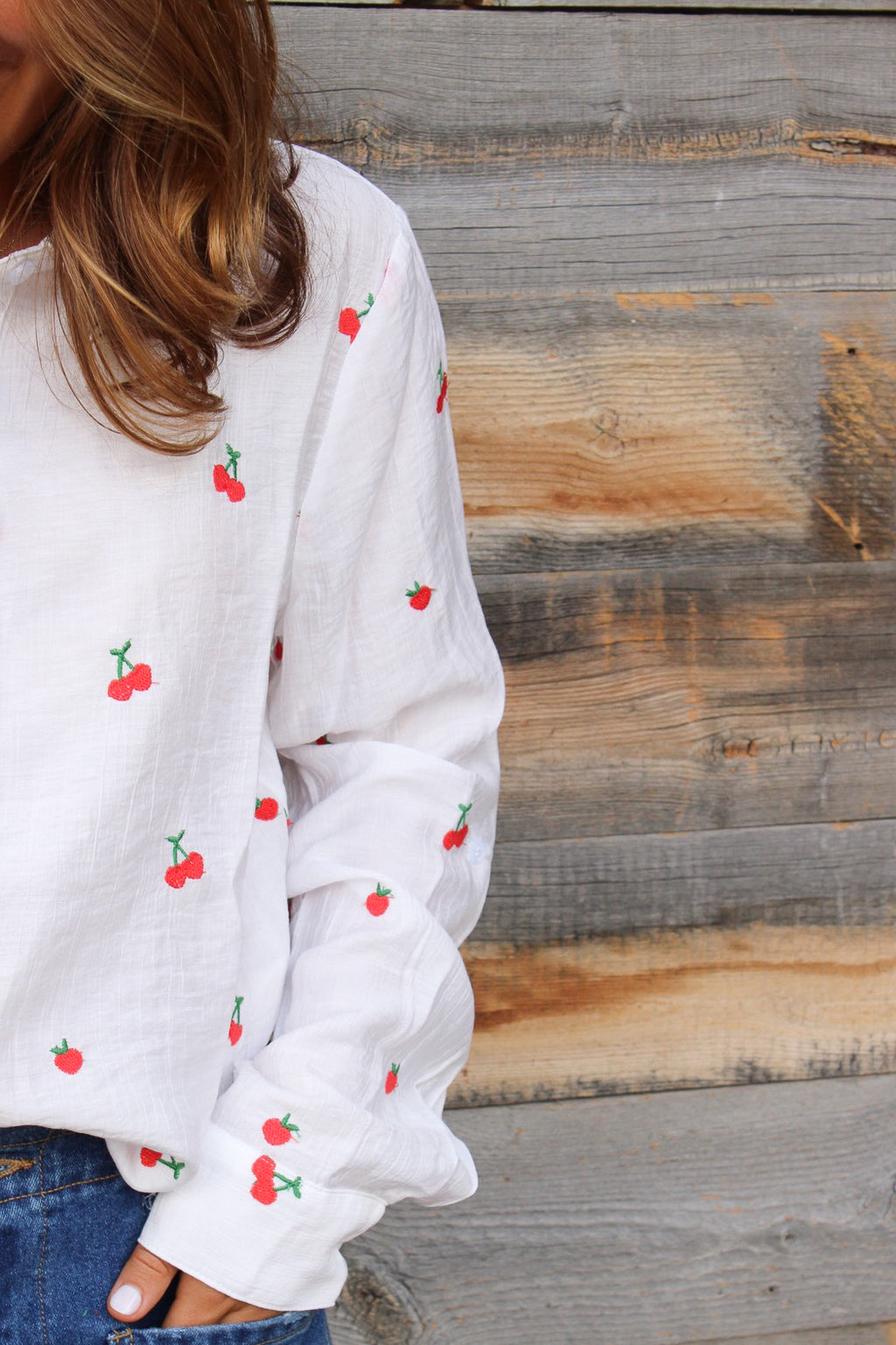 Cherry Embroidered Button Down Shirt