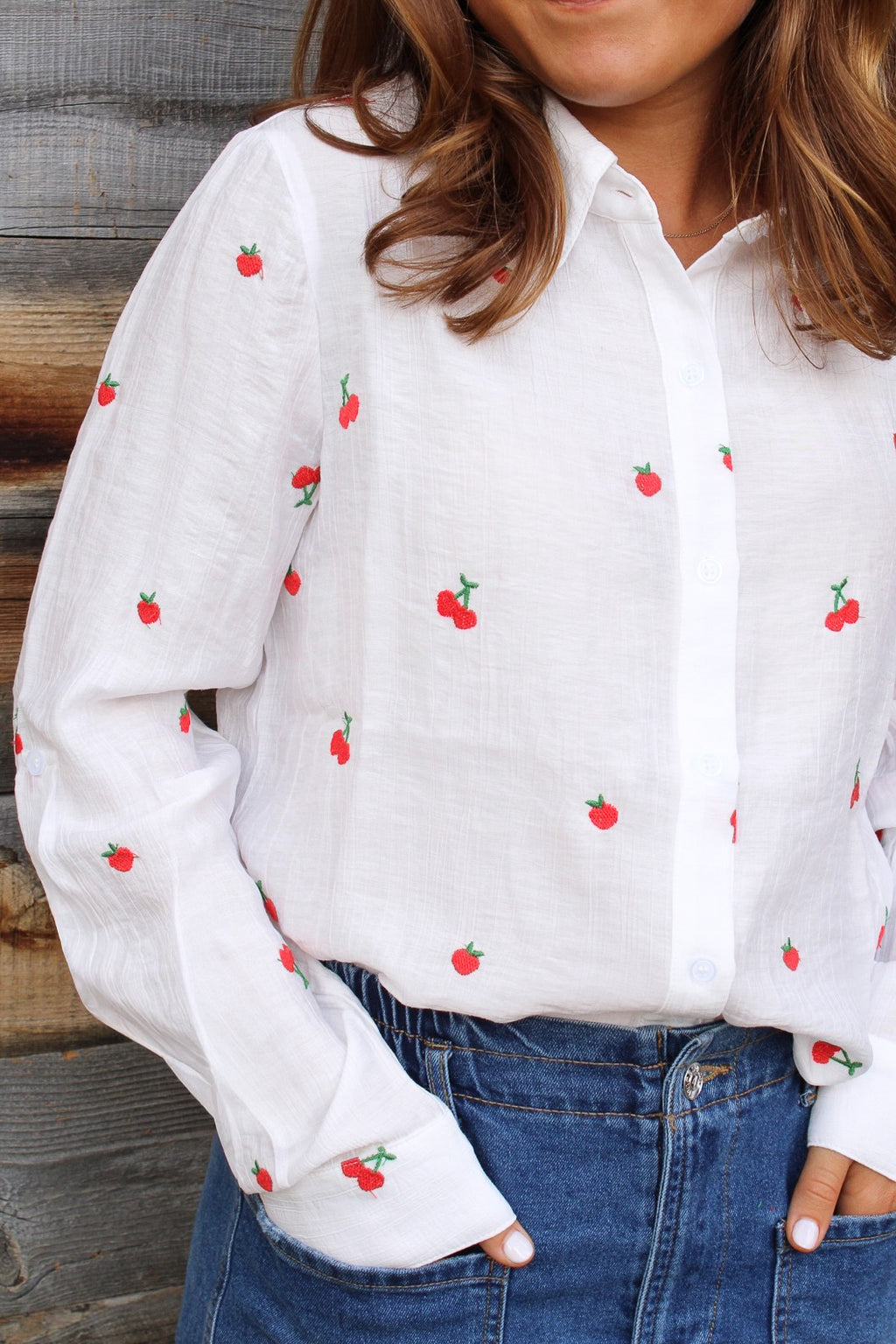 Cherry Embroidered Button Down Shirt