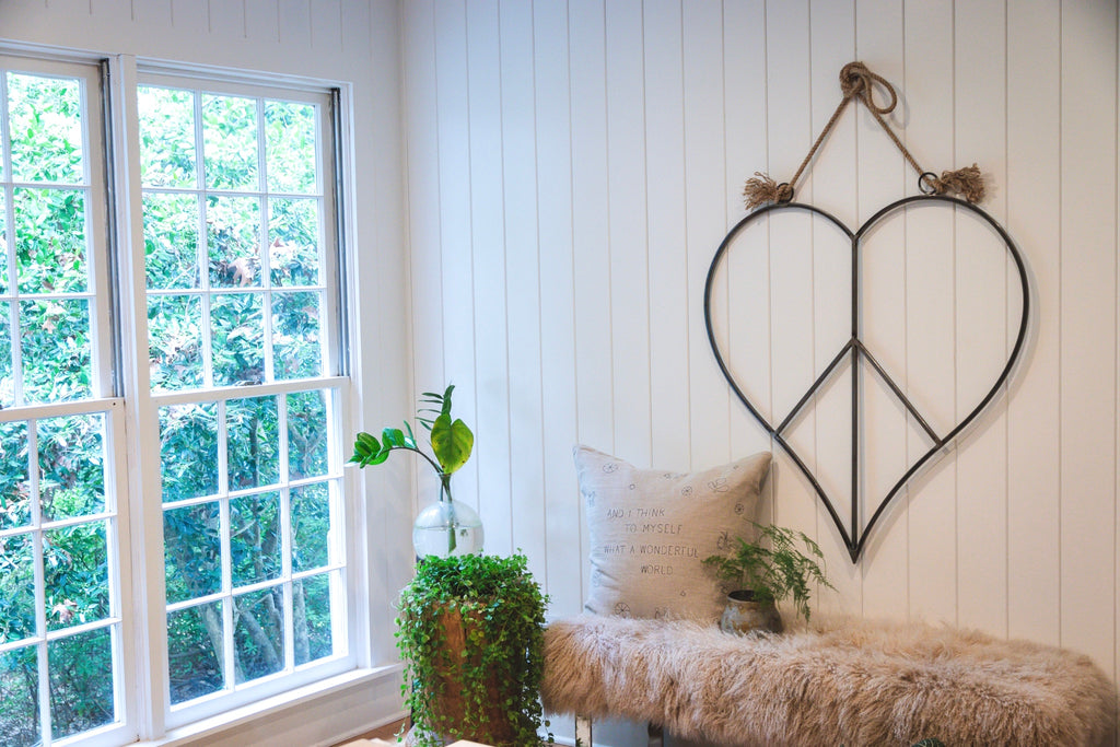 Hanging Metal & Jute Heart Peace Sign 36" x 36"