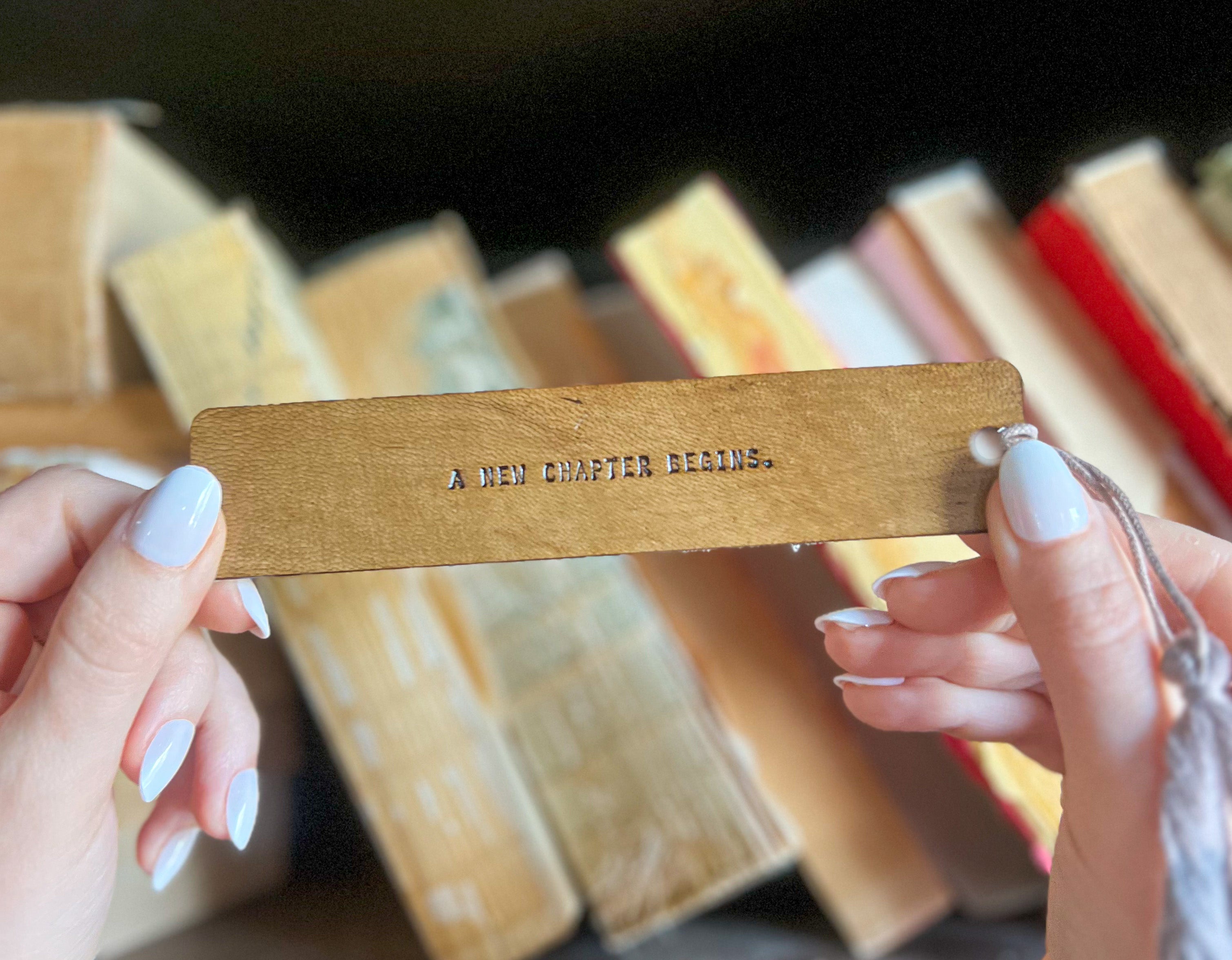 A New Chapter Begins Leather Bookmark